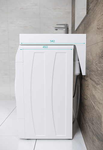 Раковина из литьевого мрамора Paulmark MOND PM720431 59х54 над стиральной машиной цвет белый 1 отверстие под смеситель - фото 4